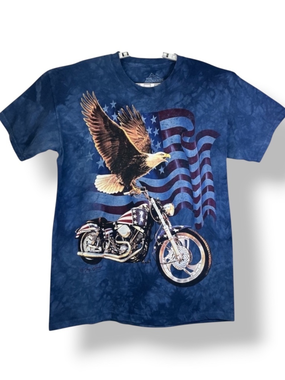 Born to Ride Vintage T Shirt Motorcycle Flag USA Eagle Blue Unisex Men Large